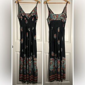 Black and Red Paisley Print Maxi Summer Dress